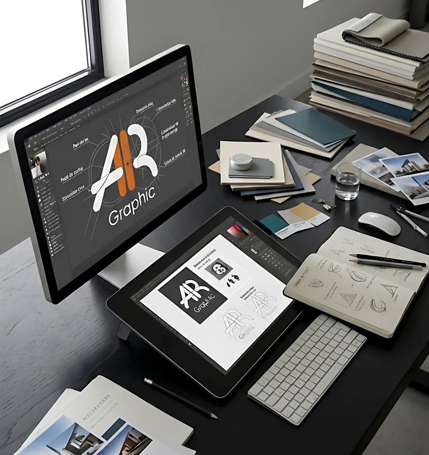 Poste de création AR Graphic, le pôle design graphique d'AR Studio